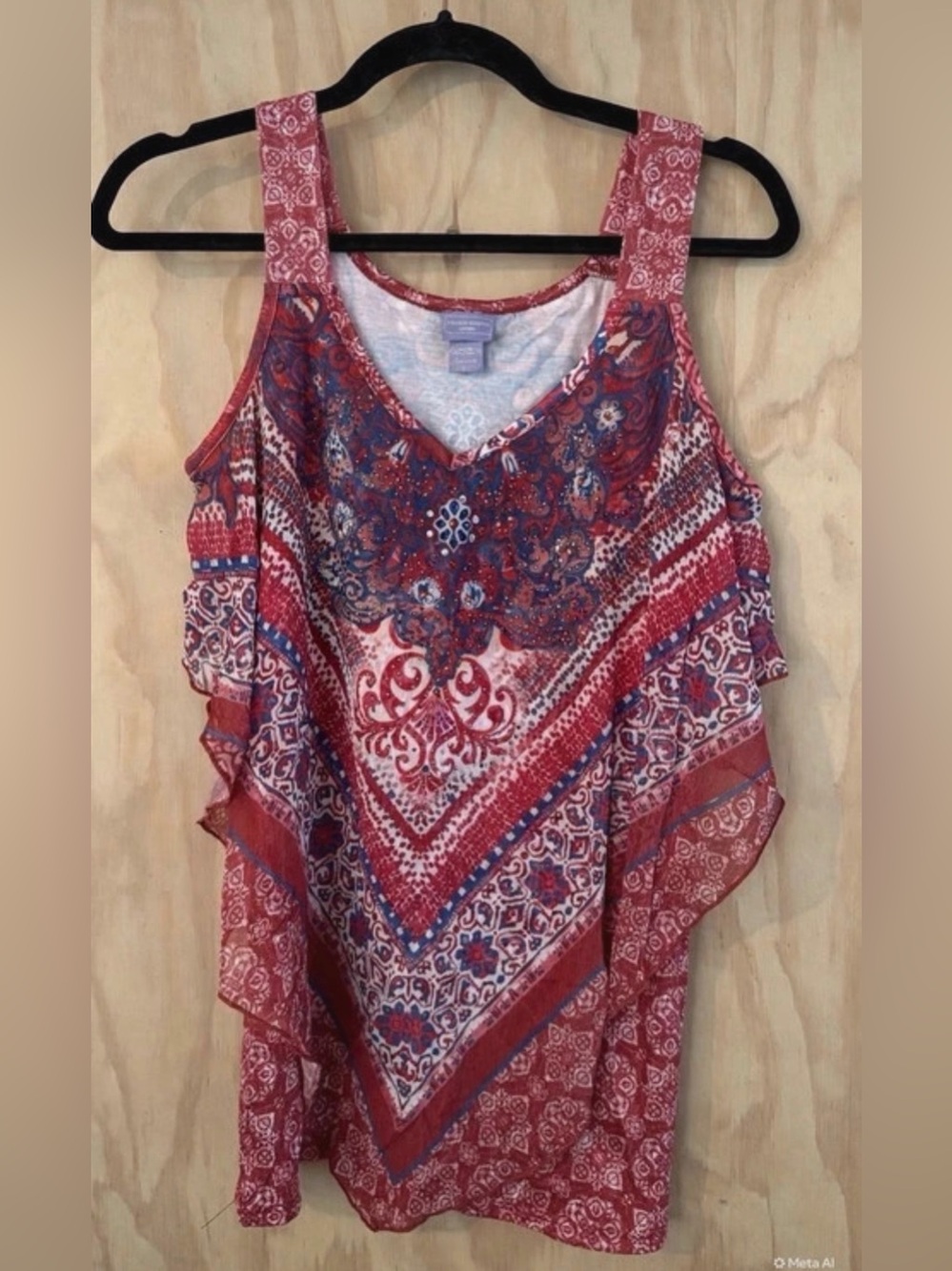 Boho Red Patterned Sleeveless Women's Top